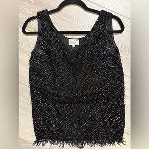Vintage black beaded sequin top made in Hong Kong